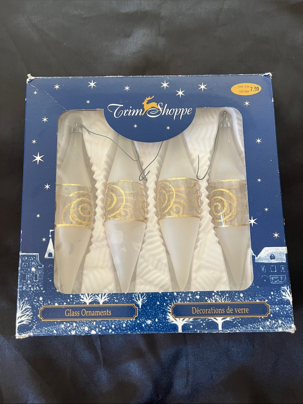 Vintage Hudson Bay Trim Shoppe Glass Frosted & Gold Icicle Christmas Ornaments